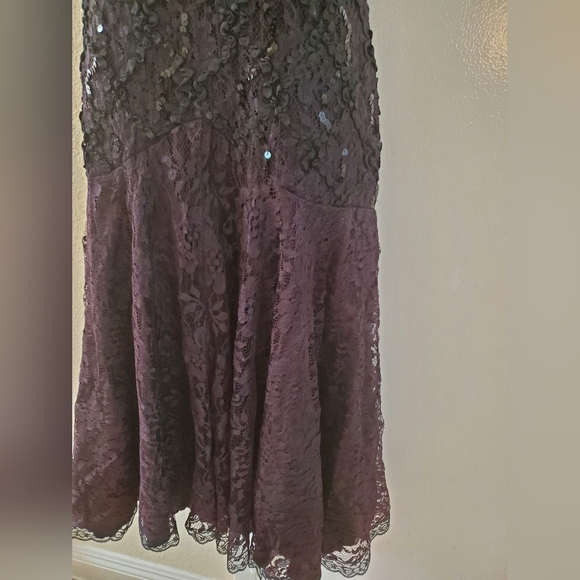 Vintage 1980s Goth Lace Sequined Tiered Dress - Picture 3 of 11